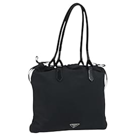 PRADA Borsa a mano in nylon nero argento Auth YKZ113