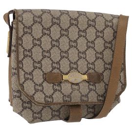 Borsa a Spalla GUCCI GG Plus Supreme PVC Beige Oro Auth ka3753