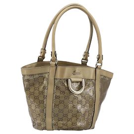 Borsa a mano Gucci GG Crystal Abbey in tela rivestita beige e oro 211983 Auth AMZ131