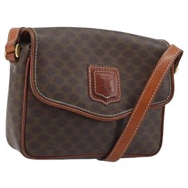 Céline Sac à épaule en toile Macadam CELINE en cuir PVC marron doré Auth YKZ056