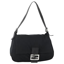 Borsa a spalla FENDI Mamma Baguette in nylon nero e argento autentica YKZ1595A
