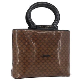 Céline Bolsa de mão em lona Macadam CELINE em vinil marrom e dourado Auth bs34426