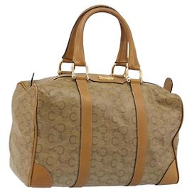 Céline CELINE C Sulky Horse Carriage Hand Bag PVC Beige Gold Auth INZ012