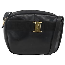 Borsa a Spalla Vala in Pelle Nera e Oro Salvatore Ferragamo Auth BA11993