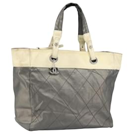 CHANEL Paris Biarritz GM Borsa Tote Tela Rivestita Grigia Argento CC Auth bs34403