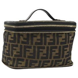 Bolsa de mão Vanity em lona Zucca FENDI marrom preto Auth INZ107