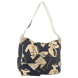 CHANEL Schultertasche aus Segeltuch Navy Gold CC Auth ARZ138
