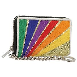 SAINT LAURENT Coin Purse Canvas Multicolor Silver Auth YKZ1018A