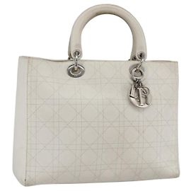 Christian Dior Borsa a mano Lady Dior Canage in pelle bianca e argento Auth YKZ152