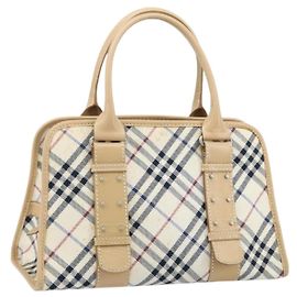 Borsa a mano in tela Nova Check Blue Label Burberry avorio argento autentica YKZ469