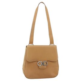 Borsa a Spalla Gancini in Pelle Beige Argento Auth BA11941 di Salvatore Ferragamo