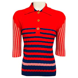 Polo-Pullover aus Cashmere mit roten / marineblauen Streifen von Sonia Rykiel