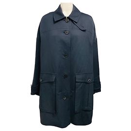 Abrigo oversized de lino y algodón azul marino con bolsillos cargo de Dries van Noten