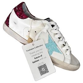 Golden Goose Sneaker basse Superstar in pelle bianca e paillettes