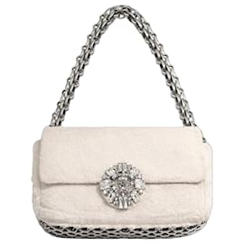 Ultra Raro Chanel 08A Huge Swarovski CC Borsa Classica Media Flap Bianca in Pony