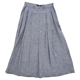 Max Mara Falda Larga de Lino Azul Micro Pata de Gallo