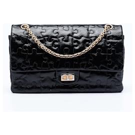 Chanel Nero Craquelato Vernice Puzzle Riedizione 2.55 Doppio Faldone 226