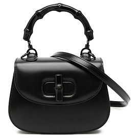 Borsa Gucci Mini in pelle di vitello nera 1947 con manico in bambù