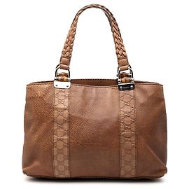 Tote Libeccio in pelle di vitello con bordatura Guccissima marrone di medie dimensioni di Gucci