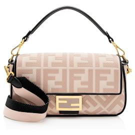 Bolso de Hombro Baguette de Lona Bordada Fendi FF