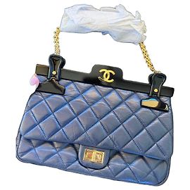 Borsa Chanel 2.55 con Patta in Pelle Blu Marino