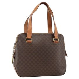 Céline Borsa a mano in tela Macadam CELINE in pelle PVC marrone oro Auth ka3766