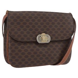 Céline CELINE Macadam Canvas Schultertasche aus PVC-Leder Braun Gold Auth YKZ167