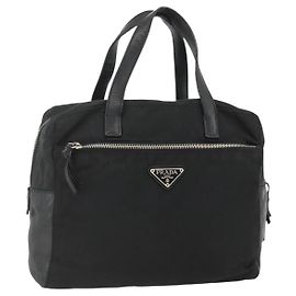 PRADA Borsa a mano in nylon nero argento Auth YKZ034