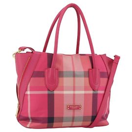 Autre Marque BOLSO DE LONA Y CUERO CB CHECK BLUE LABEL CRESTBRIDGE 2 EN 1 ROSA DORADO Auth 174708A