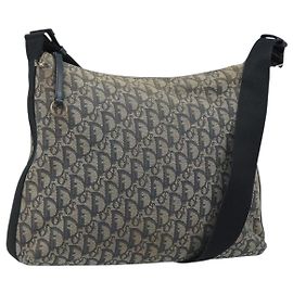 Bolso de Hombro de Lona Trotter Christian Dior Navy Plata Auth YKZ111
