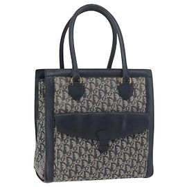 Borsa tote in tela Trotter Christian Dior blu navy e oro Auth ka3763