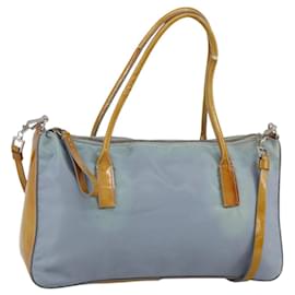 PRADA Borsa a mano in nylon 2 vie azzurro chiaro argento Auth INZ088