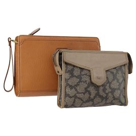Burberrys Saint Laurent Clutch Bag Leder 2 Set Braun Beige Auth 166798