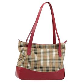 Borsa Tote Burberrys Nova Check in tela beige e oro Auth AMZ511
