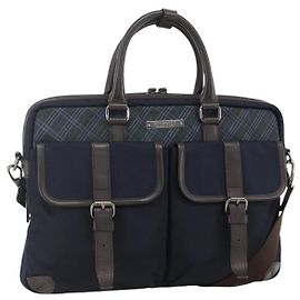 Borsa da lavoro Burberry Black Label 2 vie Nero Argento Auth mr2251