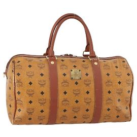 Bolso Boston Vicetos Logogram MCM de cuero PVC marrón y dorado Auth mr2119