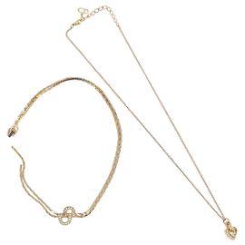 Collana Christian Dior metallo Due set Oro Auth ka3709