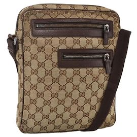 Borsa a Spalla GG Supreme Gucci Beige Argento 92551 Auth INZ071