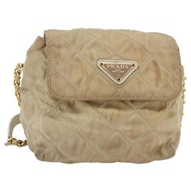 Borsa a Spalla con Catena Prada in Nylon Beige Oro Auth bs34265