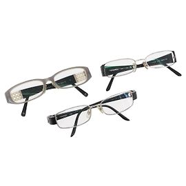 Gafas CHANEL plástico metal 3 Set Gris Negro CC Auth bs34338
