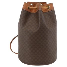 Céline Borsa a spalla in tela Macadam CELINE in pelle PVC marrone e oro Auth BAZ797