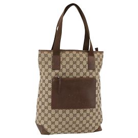 GUCCI GG Canvas Tote Bag Beige Silber 28892 Auth AMZ559