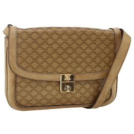 Céline Borsa a Spalla in Tela Macadam CELINE in Pelle PVC Beige Oro Auth BAZ705