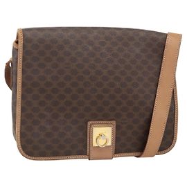 Céline Borsa a spalla in tela Macadam CELINE in pelle PVC marrone oro Auth ARZ857