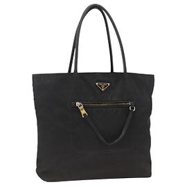 Borsa Tote Prada in nylon nero e oro Auth YKZ773