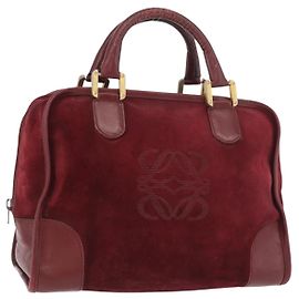 LOEWE Anagram Handtasche aus Wildleder Bordeaux Gold Auth bs34369