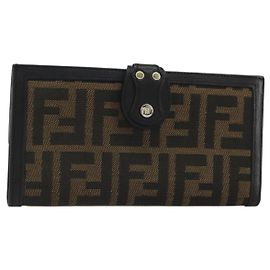 FENDI Langer Geldbeutel aus Zucca-Canvas Schwarz Braun Auth am11263A