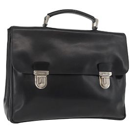 PRADA Aktentasche aus schwarzem Leder mit Silber authentisch BAZ026