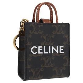 Céline CELINE Triomphe Tela Micro Vertical Cabas Charm PVC Marrone Oro Auth YKZ1019M