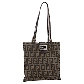 FENDI Zucca Canvas Tote Bag Schwarz Braun Auth YKZ1463
